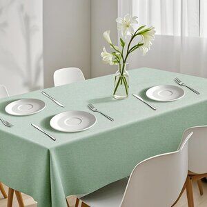 Classic Linen Texture Tablecloth 52x70 - Waterproof Sage Green for Any Occasion